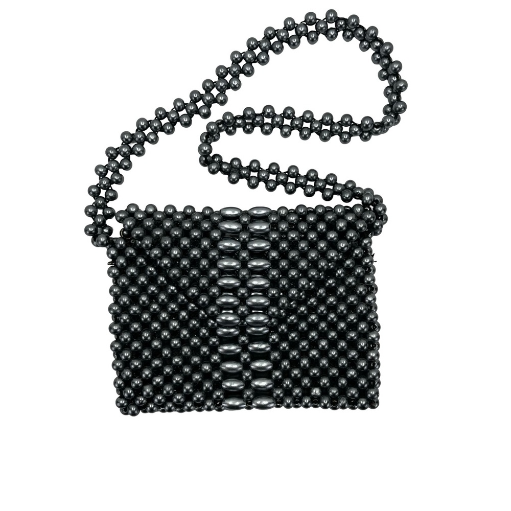Vintage Silver Beaded Crossbody Bag with Timeless Elegance
